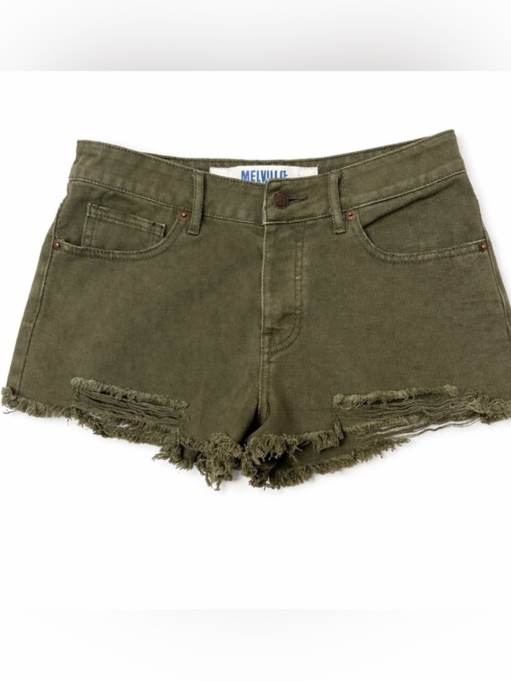 Brandy Melville Olive Green Low Rise Cutoff Denim Shorts Raw Hem 27